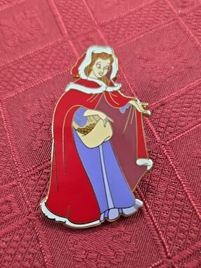 Disney WDW Beauty & The Beast Belle Red White Fur Coat With Basket Pin! 2003!